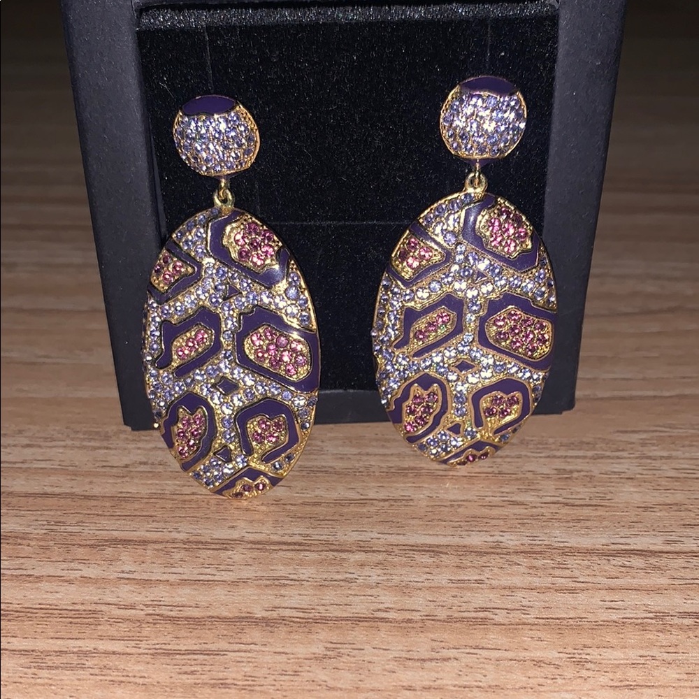 Gold-Tone Purple and Pink Pavé Leopard Drop Earrings